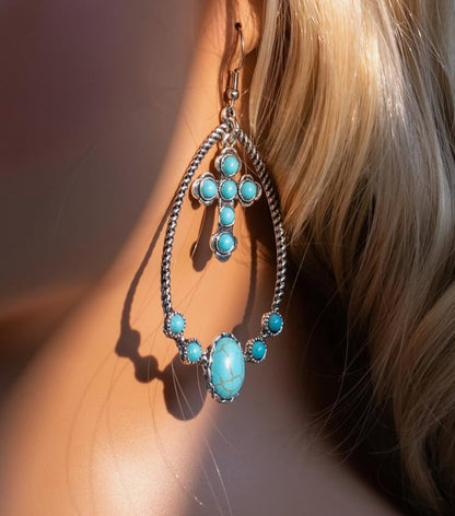 Cross and Stone Turquoise Teardrop