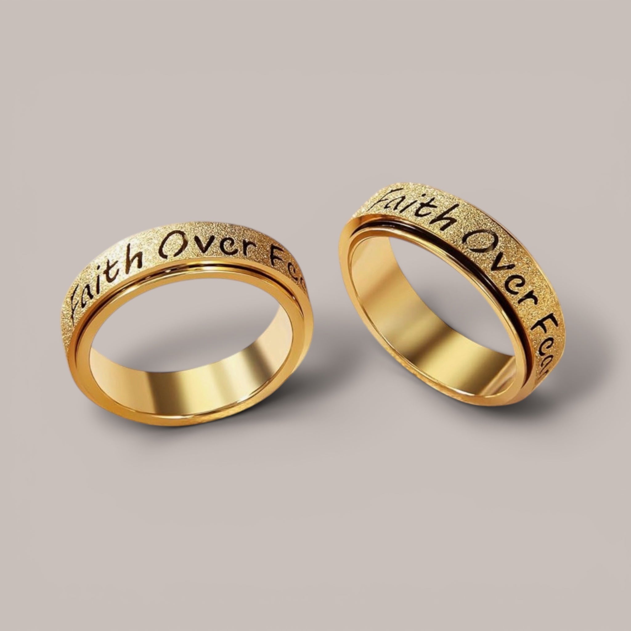 Faith over Fear Sandblasted Sparkle Spinner Rings