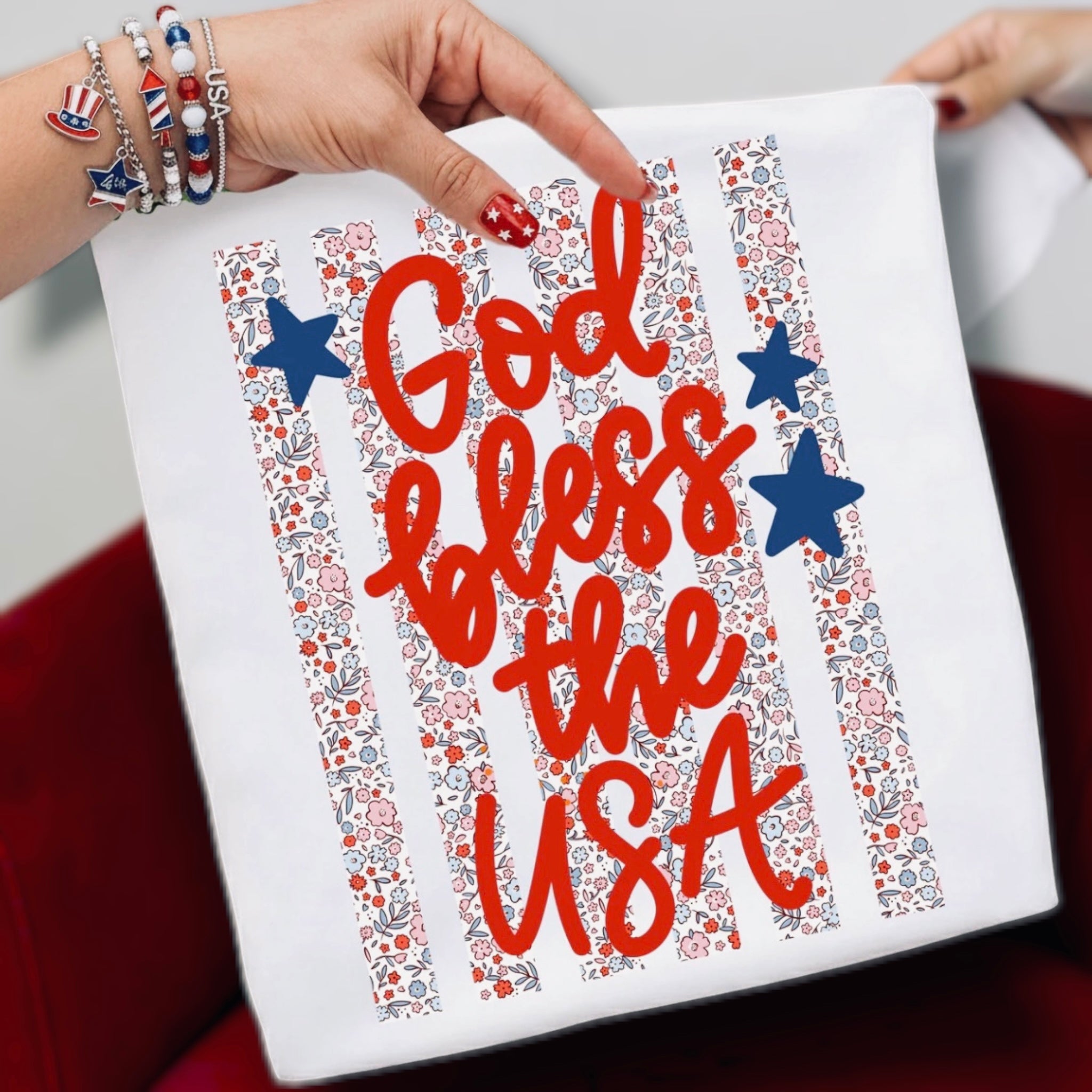 God Bless the USA Floral Tee