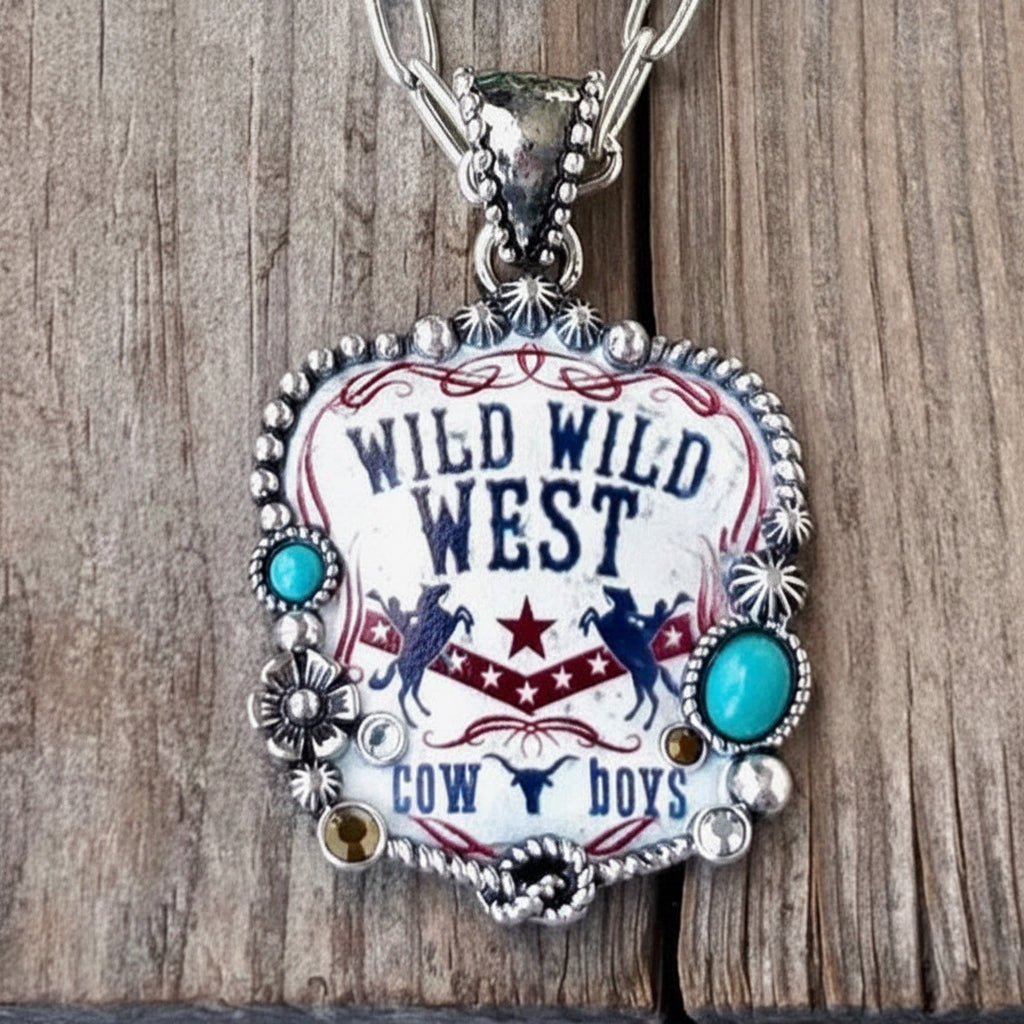 Turquoise Stone Beaded Wild West Pendant Necklace