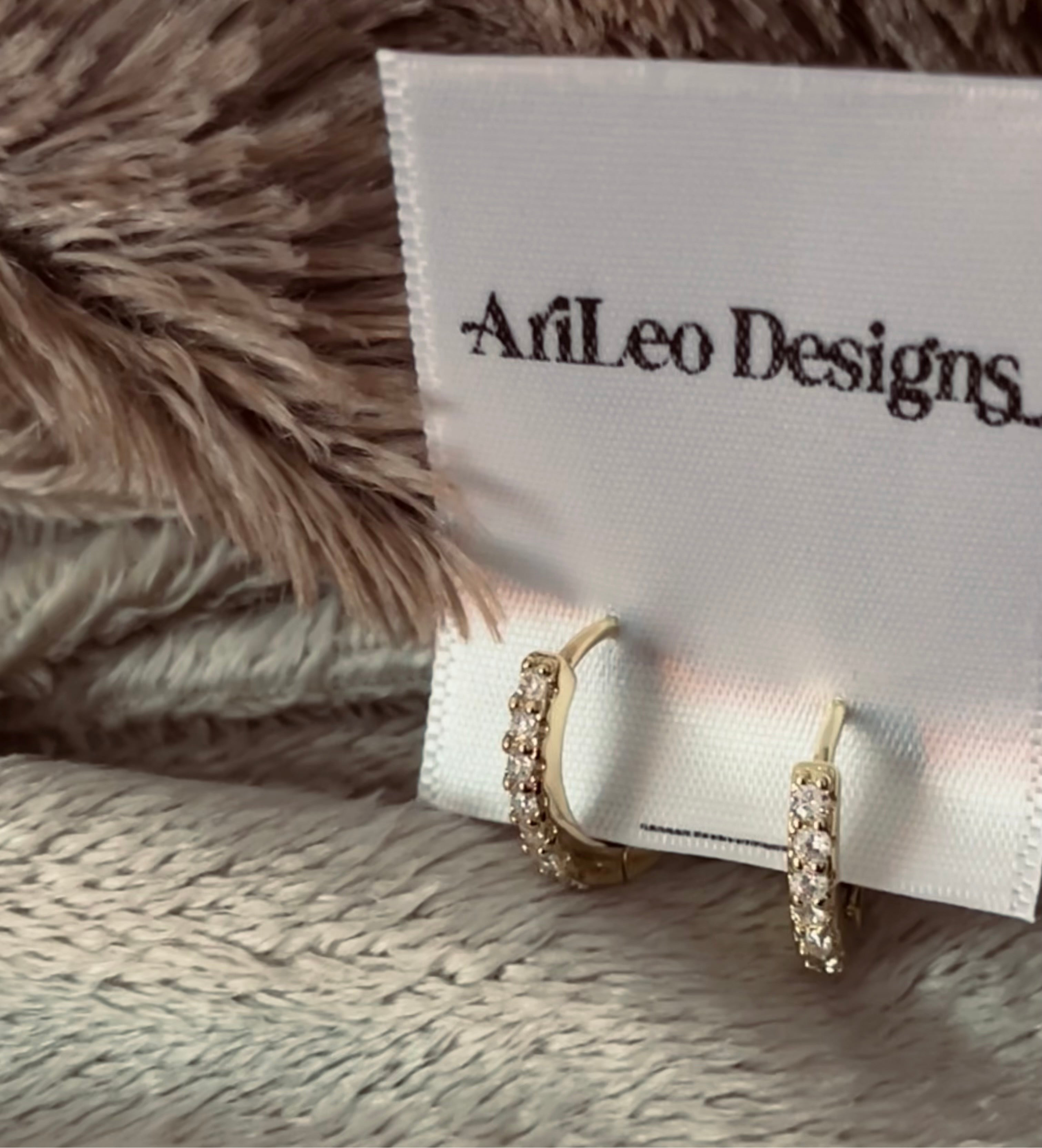14k Studded CZ Huggie Hoops