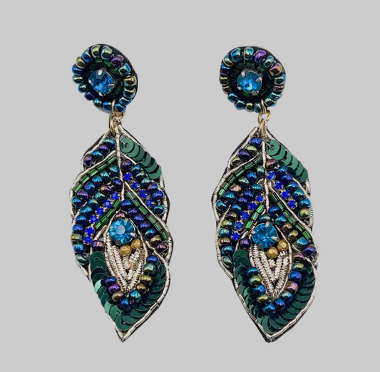 Peacock Layered Seed Bead Dangle Set