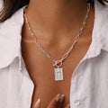 Cross Inlay Plate Charm Paperclip Chain