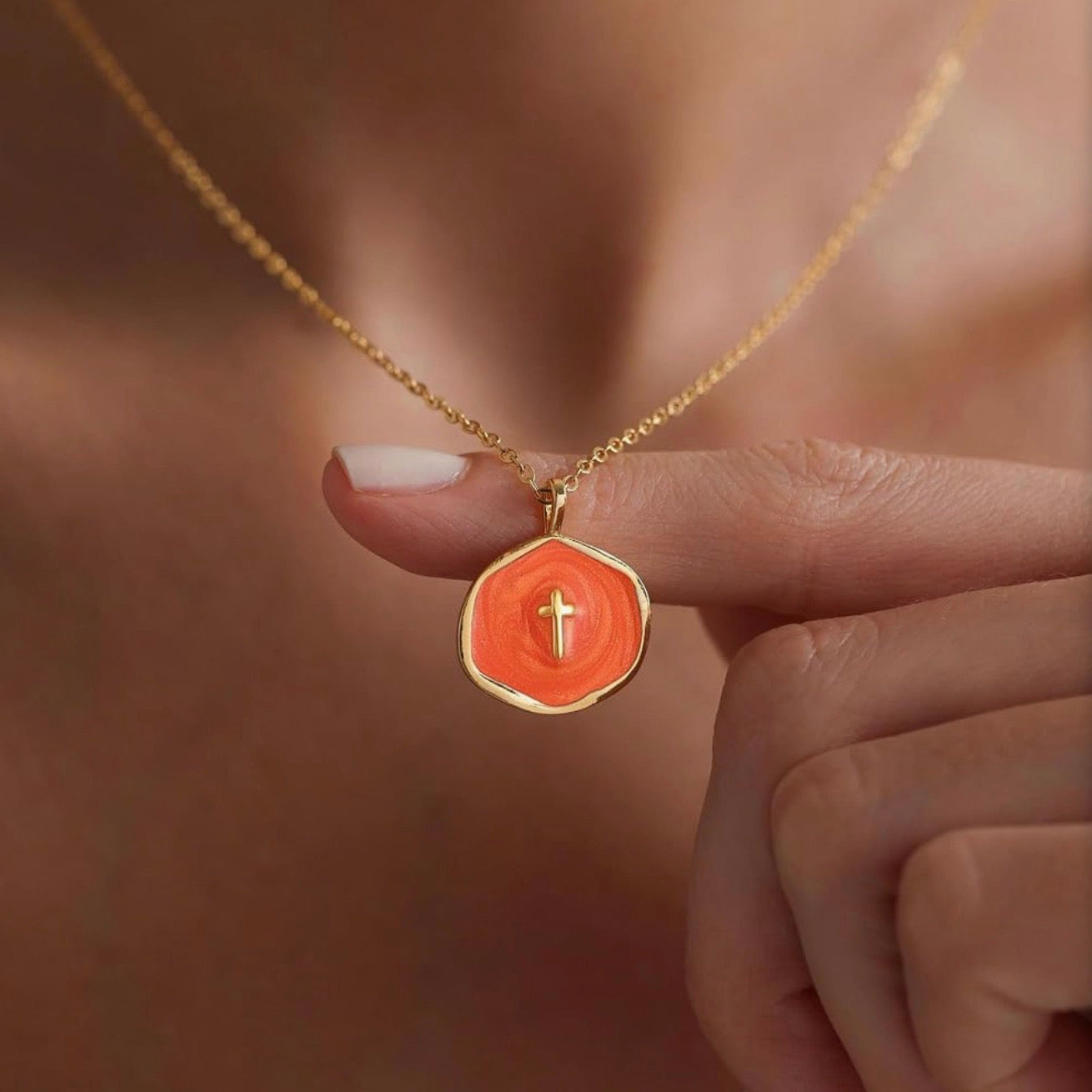 “He is.” 14k Cross Swirled Enamel Charm Necklaces