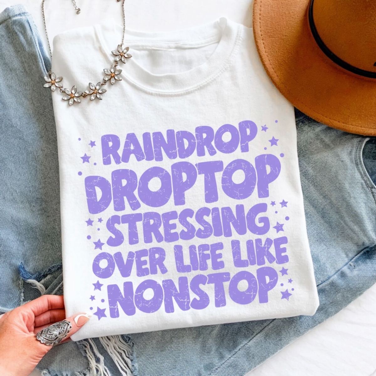 “Raindrop Droptop” Distressed Tee