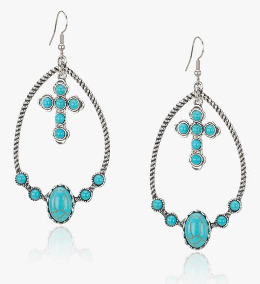 Cross and Stone Turquoise Teardrop