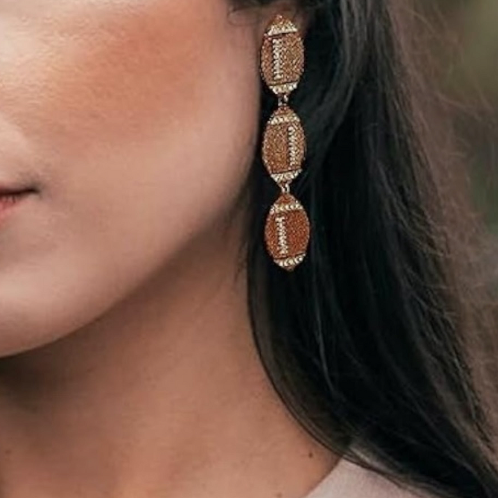 Trio Bling Football Drip Dangle Earrings