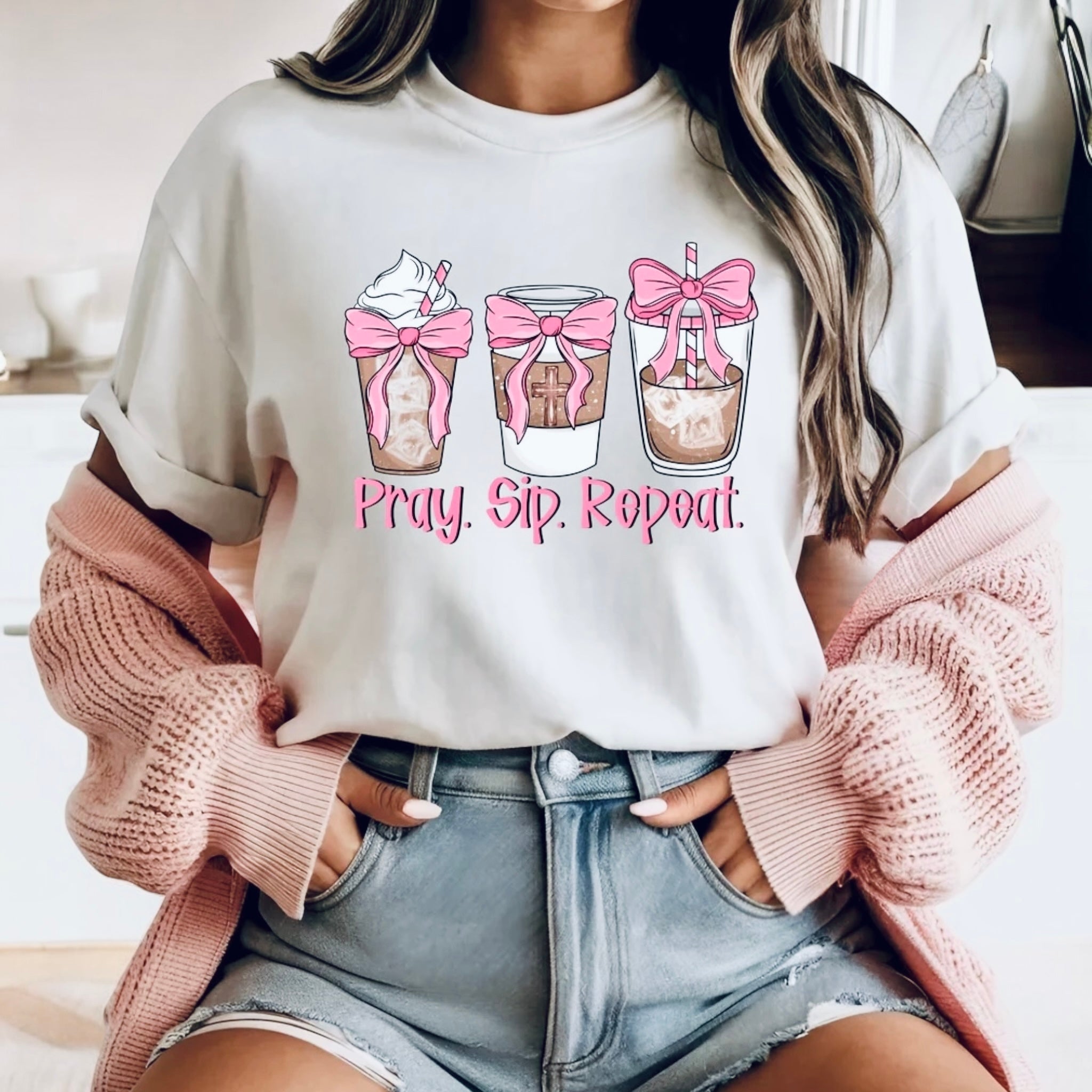 Pray. Sip. Repeat Coquette Tee