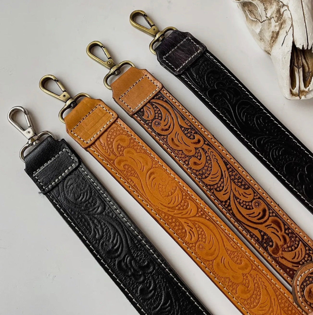 Western Tooled Leather Purse Straps