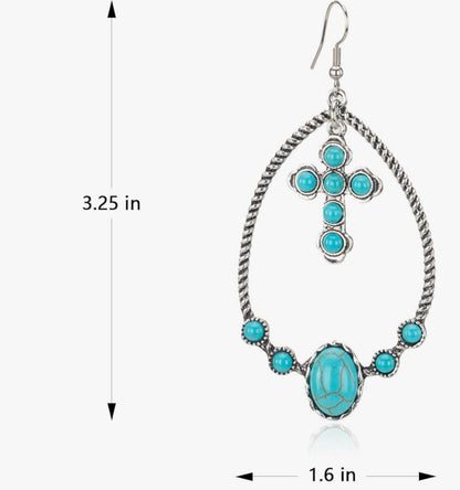 Cross and Stone Turquoise Teardrop