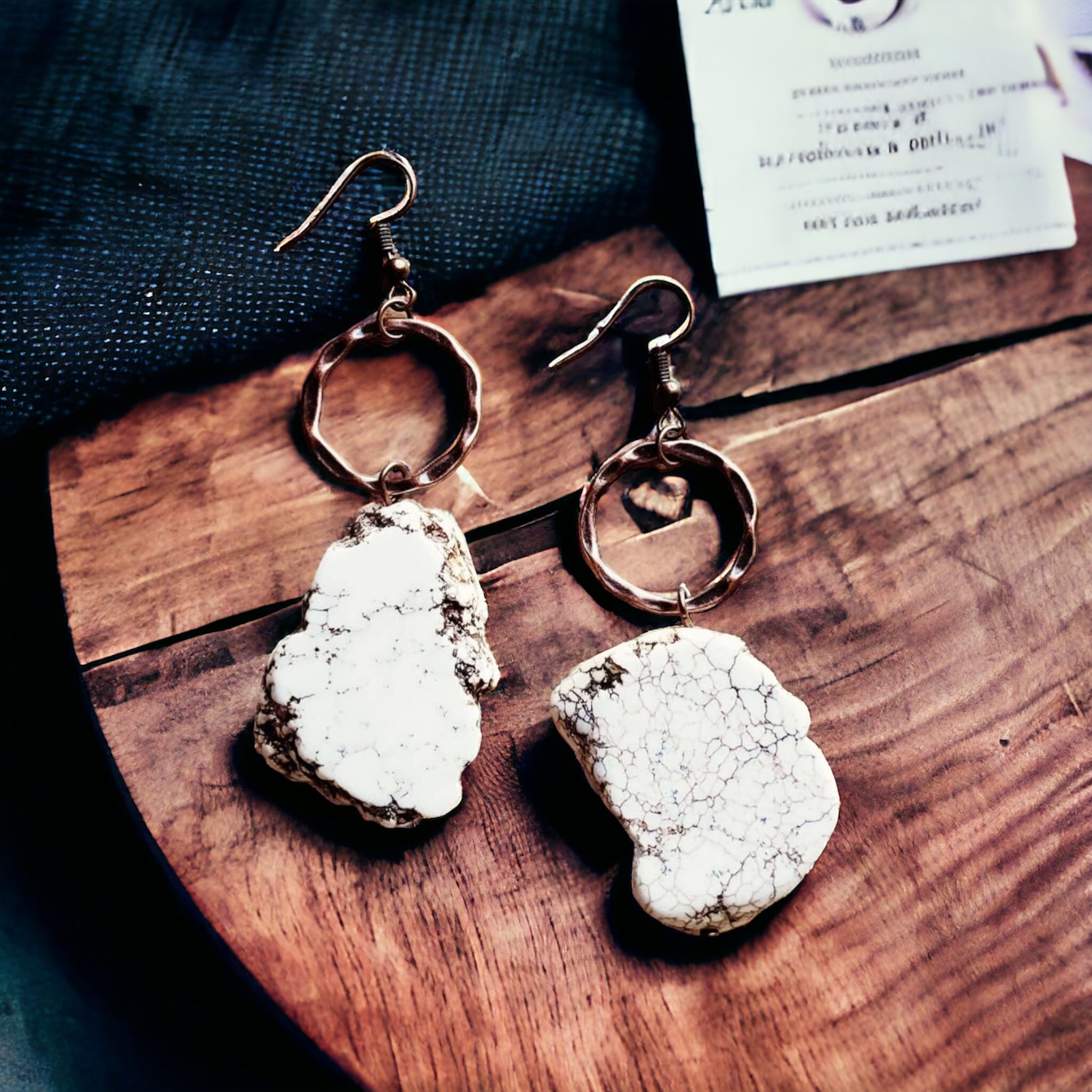 Rough Cut White Turquoise Artisan Dangles
