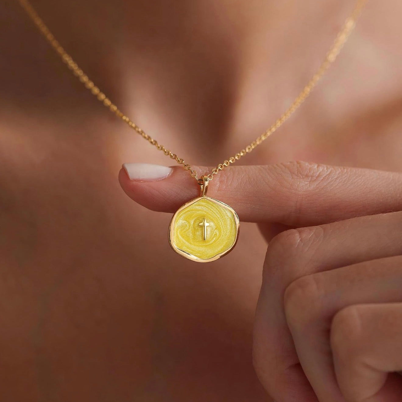 “He is.” 14k Cross Swirled Enamel Charm Necklaces