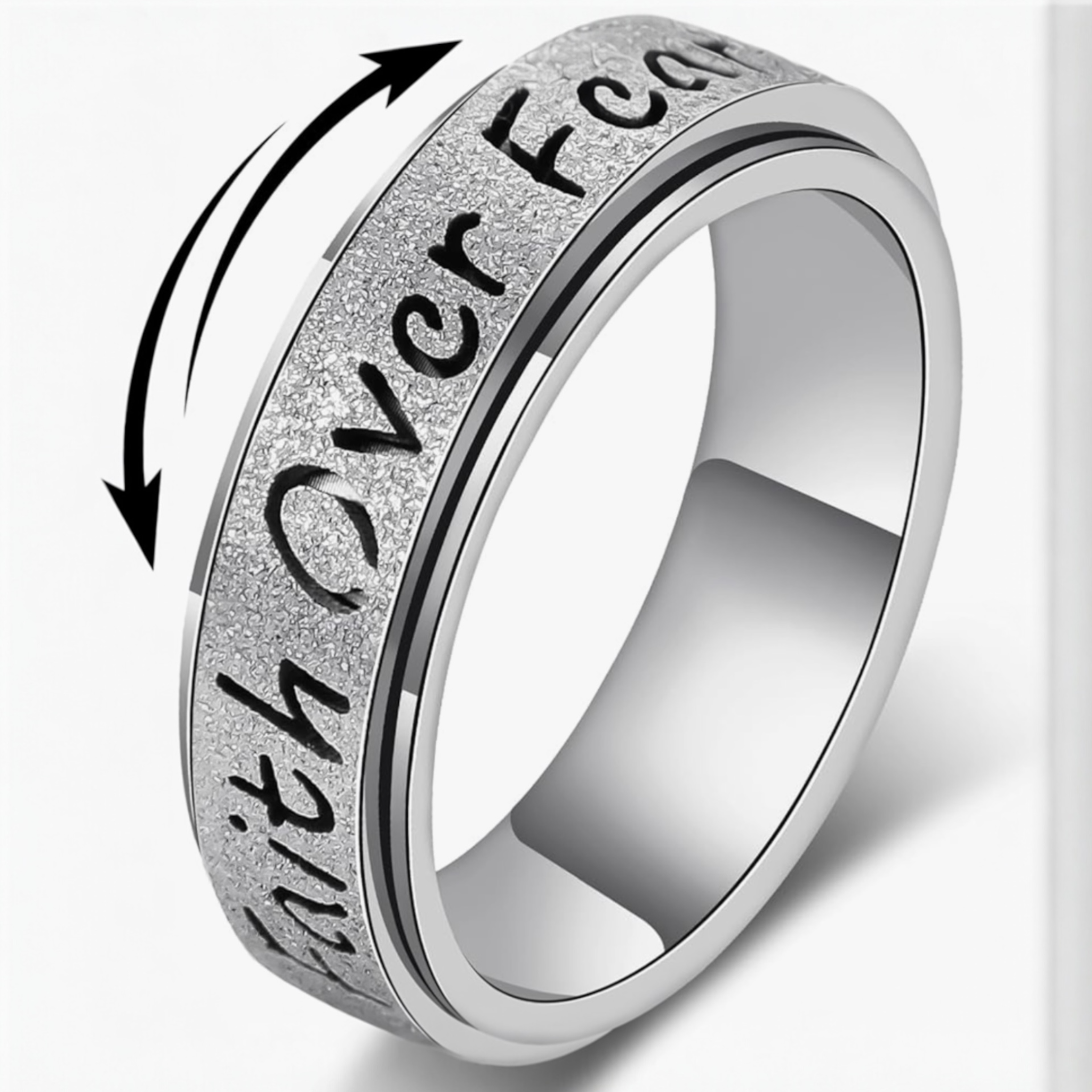 Faith over Fear Sandblasted Sparkle Spinner Rings