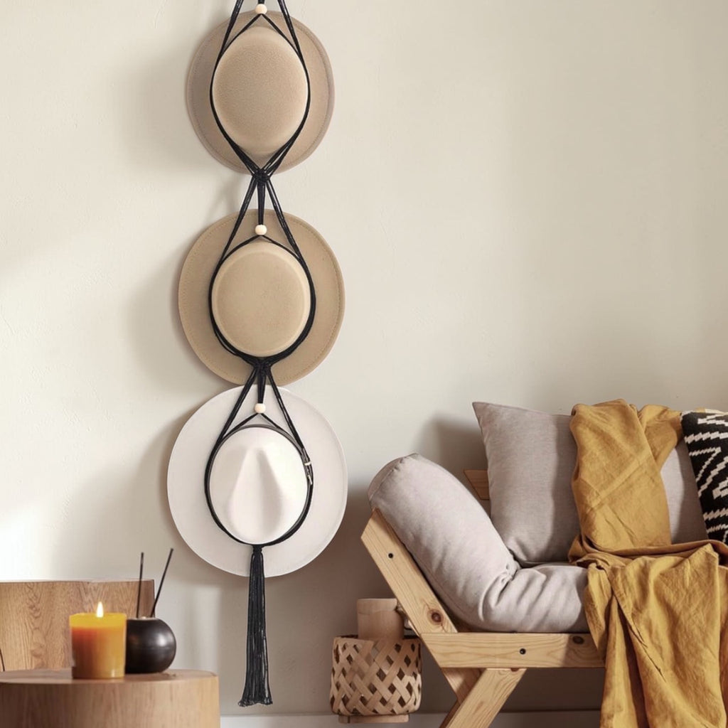 Wide Brim Style Macrame Hat Display