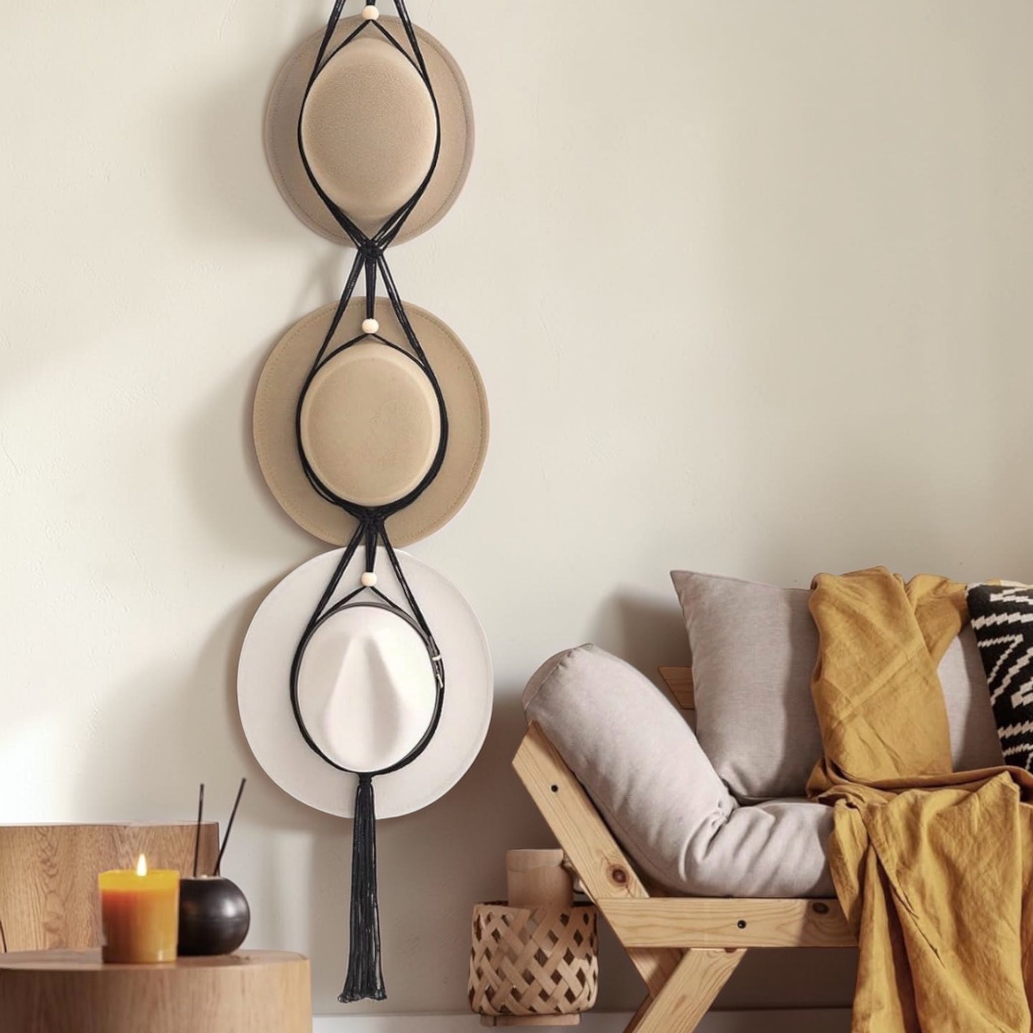 Wide Brim Style Macrame Hat Display