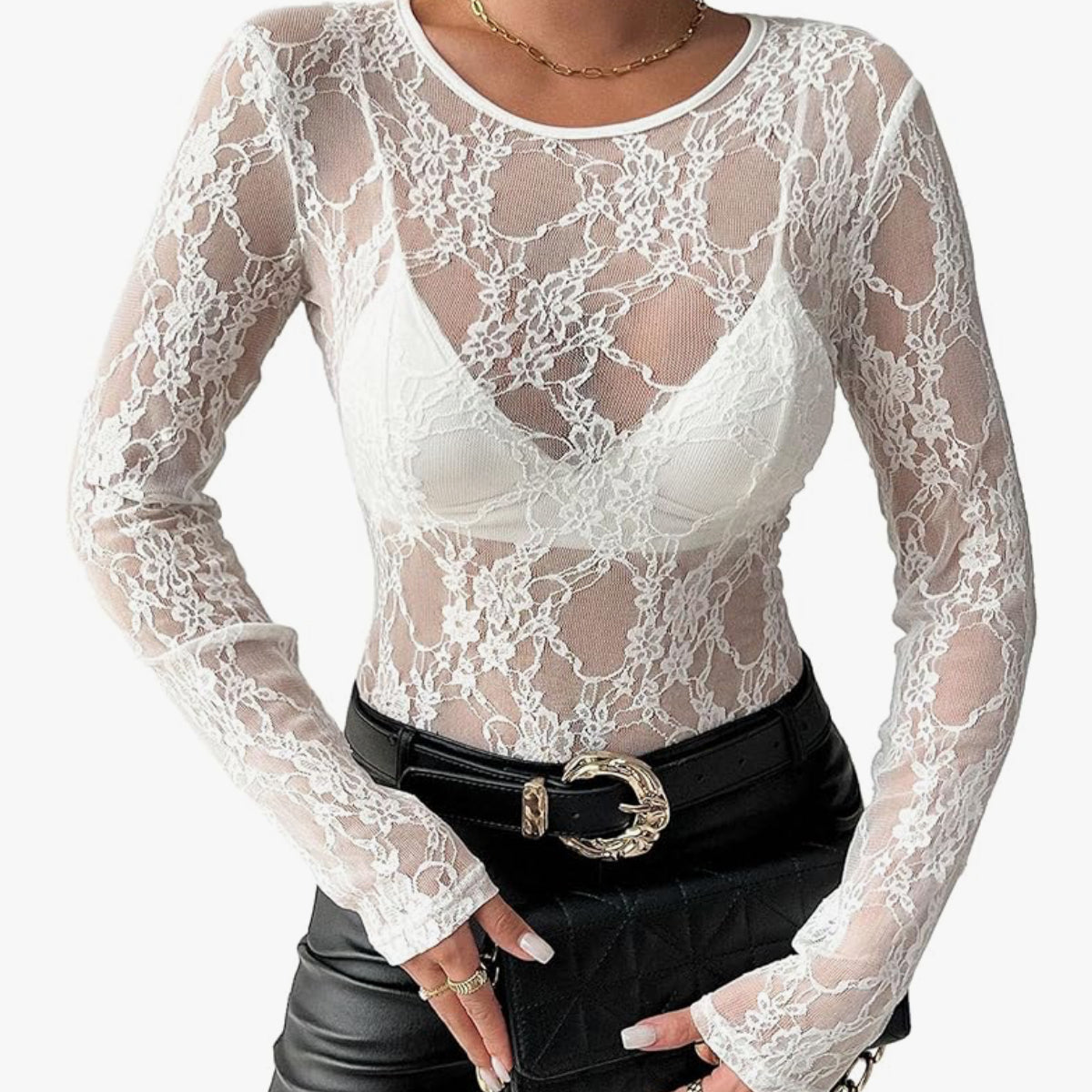 Crewneck Lace Layering Tops