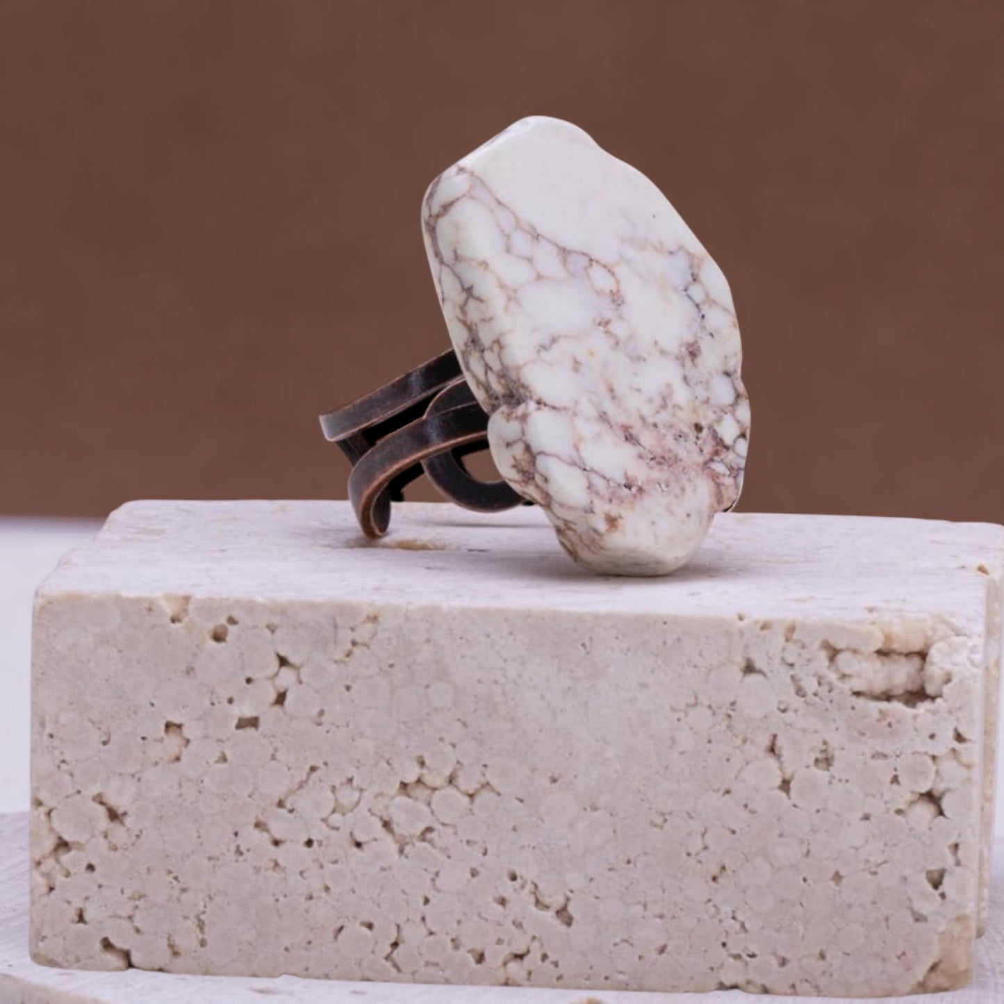 White Turquoise Rustic Cuff Ring