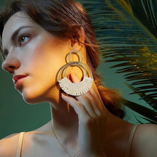 Take me Away Raffia Hoops in Ivory