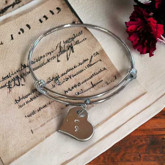 Semicolon Heart Charm Bangle