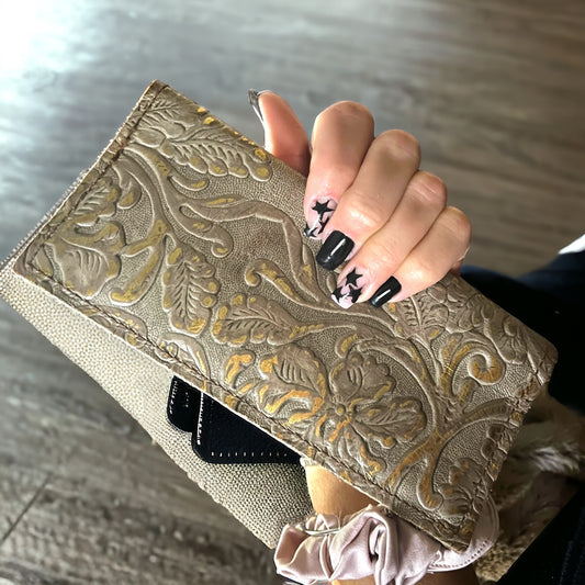 Handmade Embossed Leather Wallet in Floral Paisley