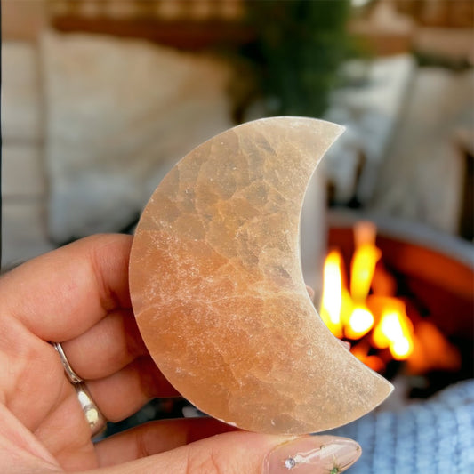 Peach Selenite Crystal Moon