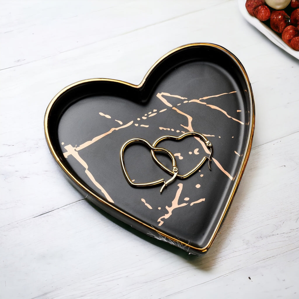 Black & Gold Ceramic Heart Jewelry Dish