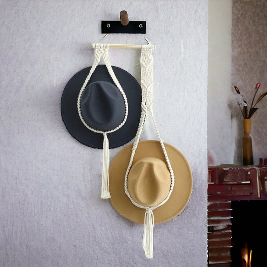 Boho Macrame Wall Hanging Hat Organizer