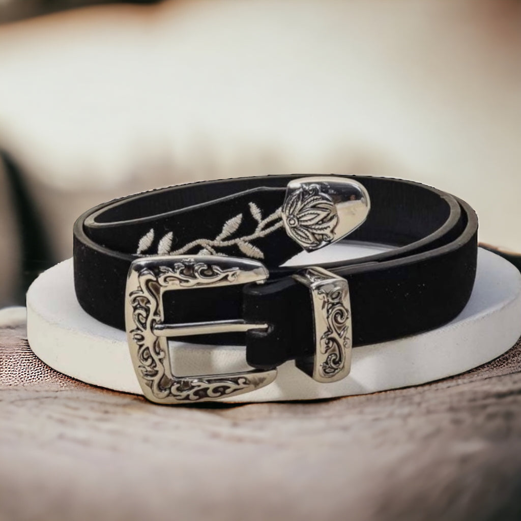Vine Embroidered Vegan Leather Belts