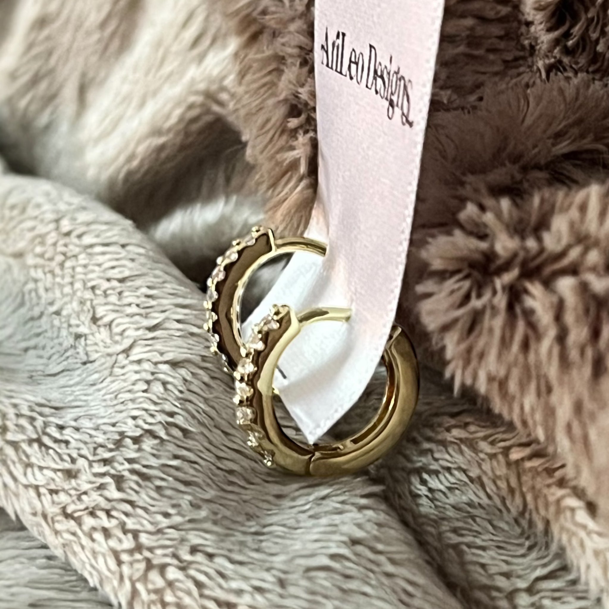14k Studded CZ Huggie Hoops