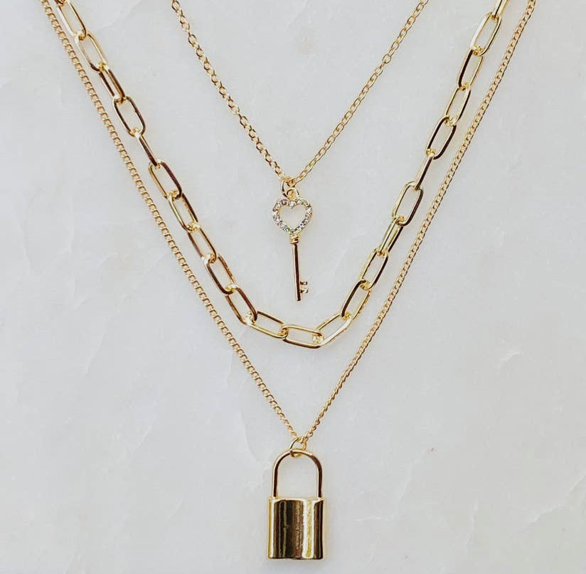 Lock and Bling Key Layered Necklace