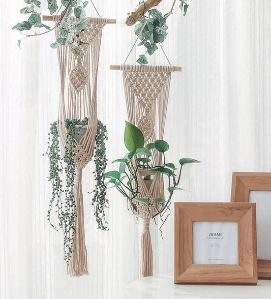 Set of Two Cotton Macrame Rope Hanging Plant Holders