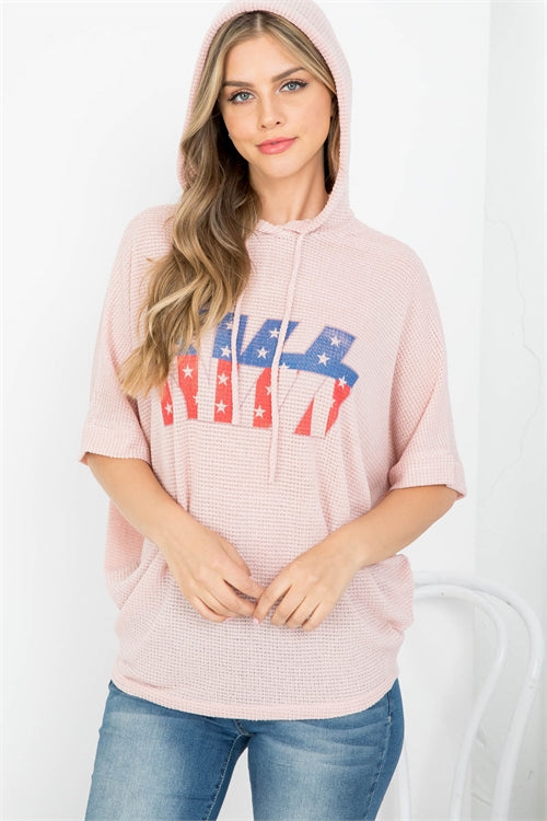 Waffle knit blush top hoodie