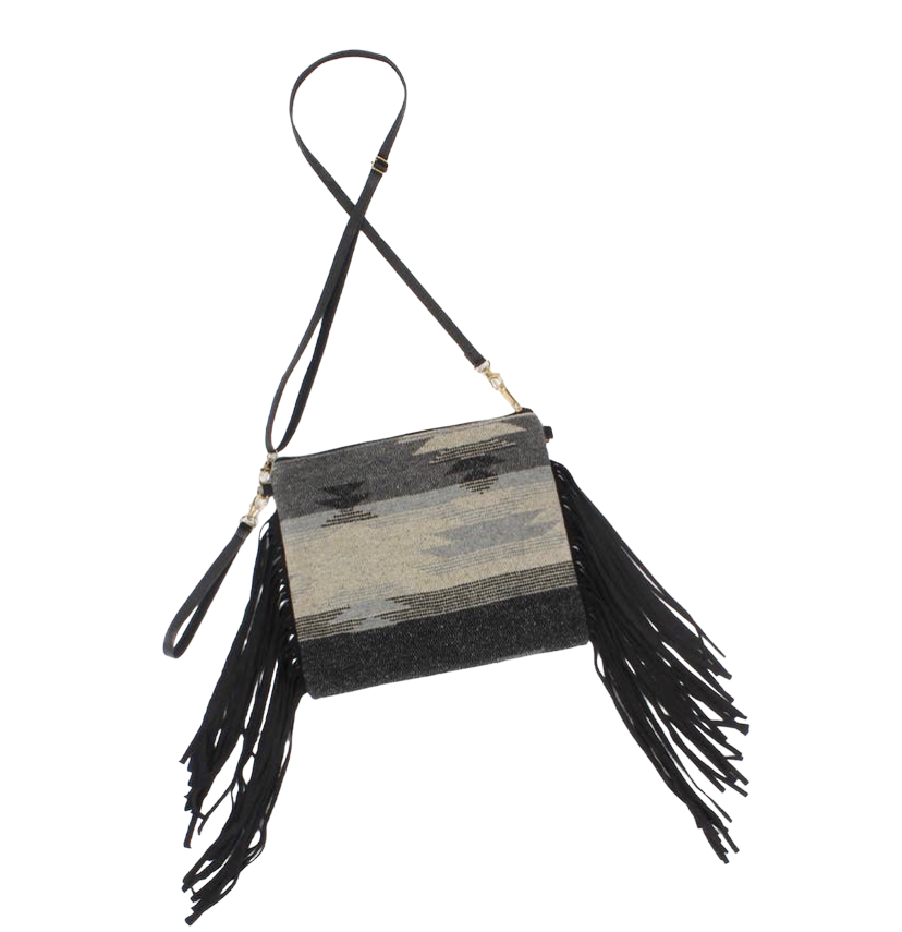 Black and Grey Fringe Crossbody Bag