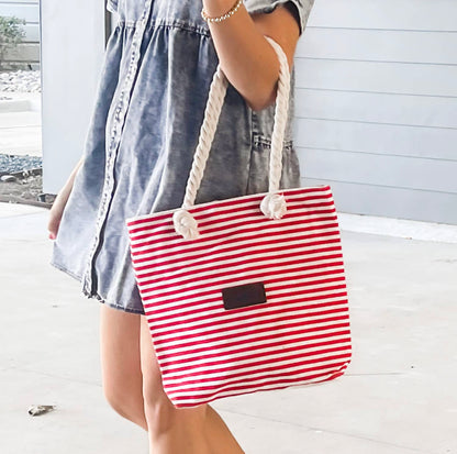 Striped Canvas Threaded Pear Tote