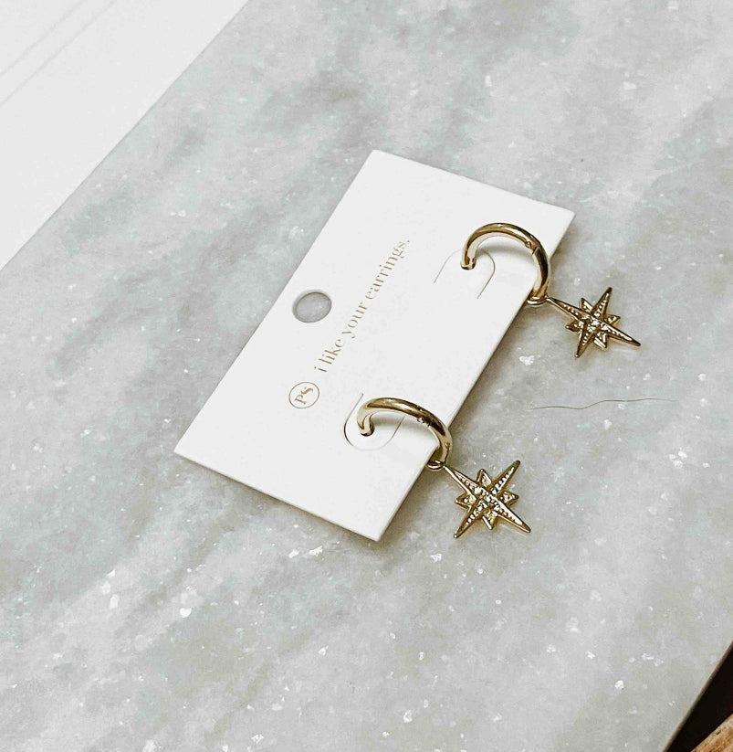 North Star Charm Huggie Hoop