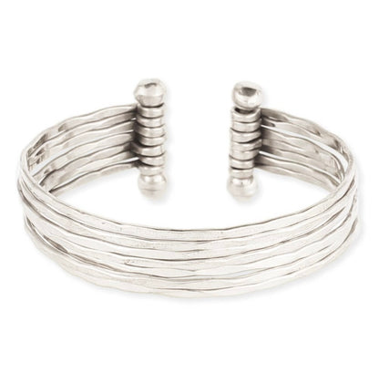 Hammered Silver 7 Line Statement Bracelet