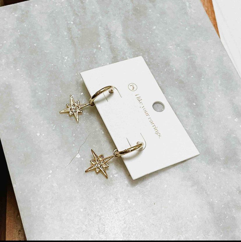 North Star Charm Huggie Hoop