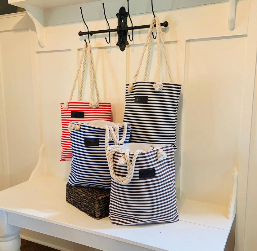 Striped Canvas Threaded Pear Tote